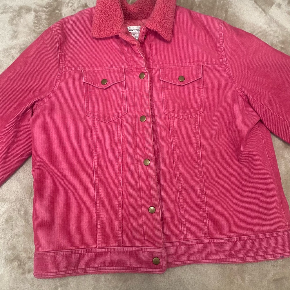 VTG Corduroy Jacket Trucker Sherpa Vintage Pink Jones New York Sport Y2K